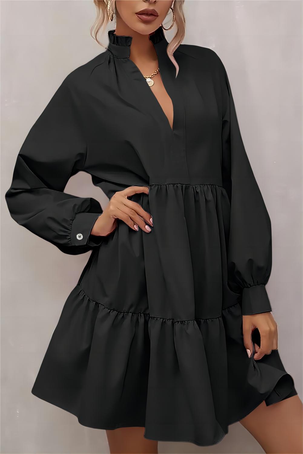 Pink Casual Stand V Neck Short Frill Dress - The Fair Lady Shop