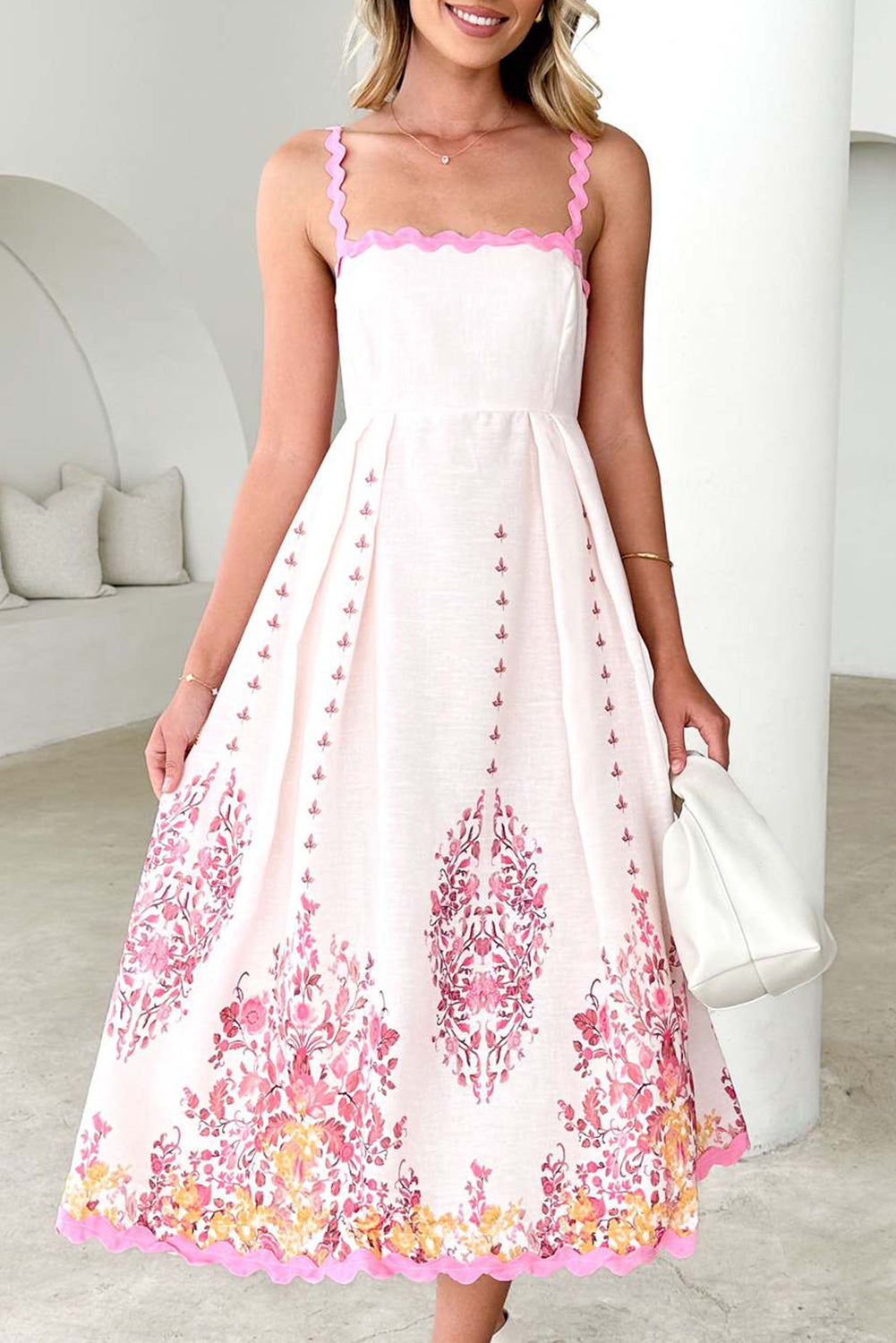Pink Floral Ric Rac Spaghetti Strap Backless Dress - The Fair Lady Shop