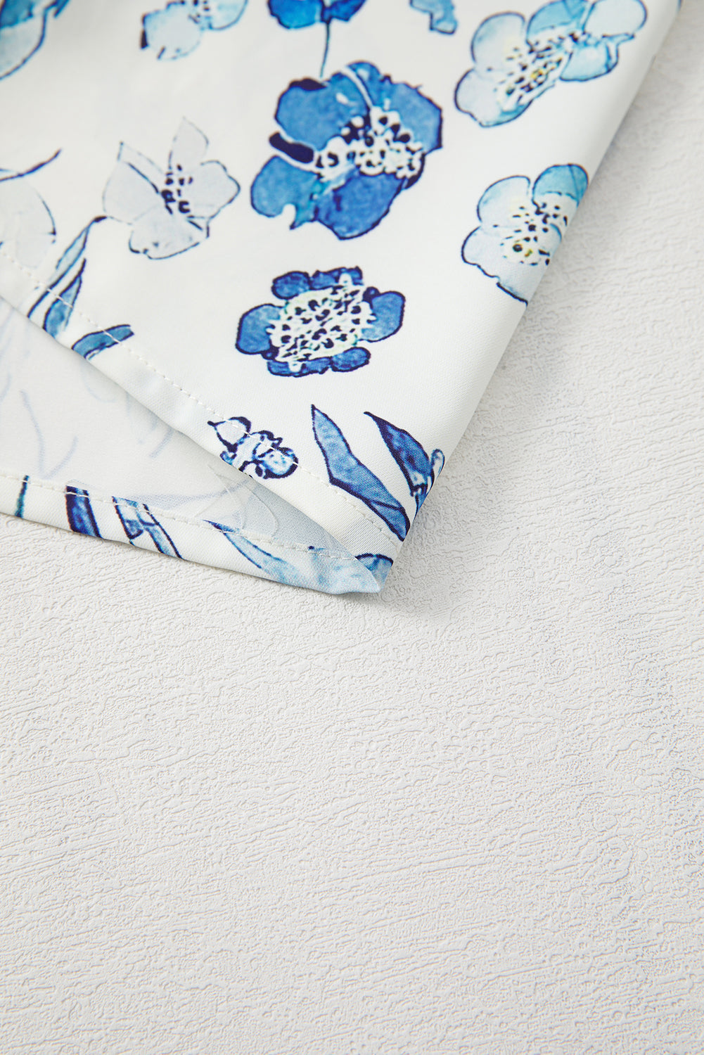 Sky Blue Ruffle Short Sleeve Floral Print Pop of Color Neckline Blouse - The Fair Lady Shop