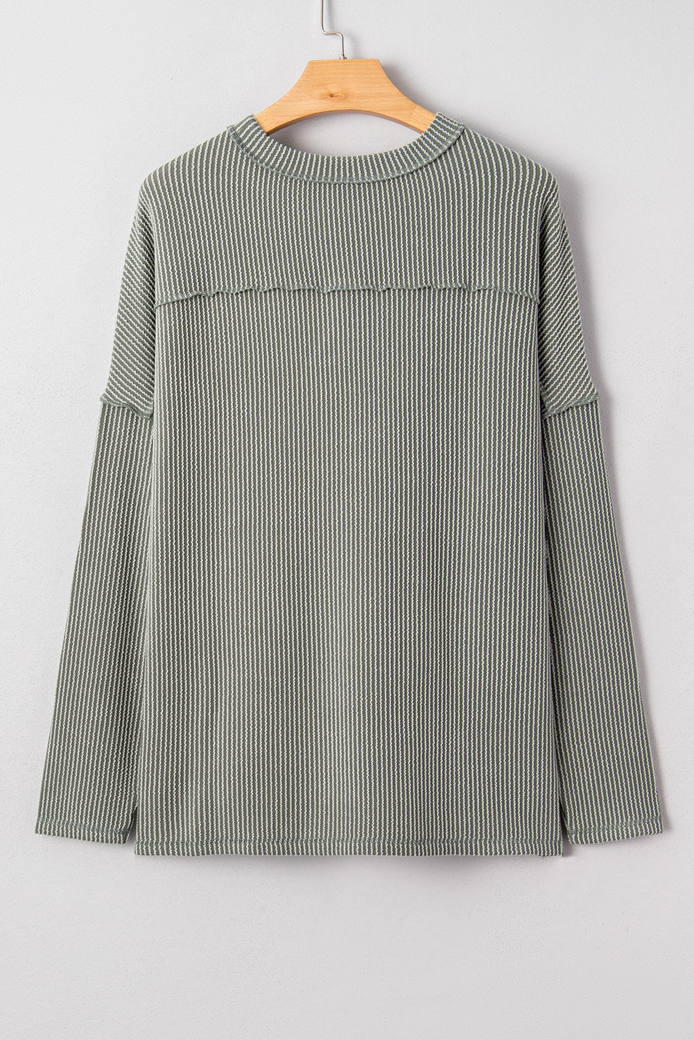 Green Bay Twisted Rib Exposed Seam Detail Long Sleeve Loose Top
