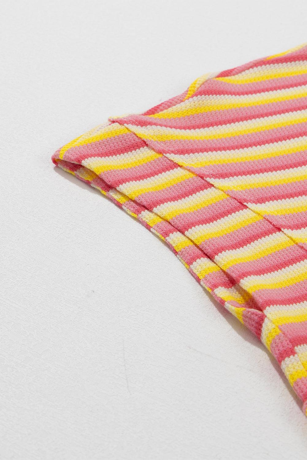 Yellow Stripe Rainbow Tee and Tassel Drawstring Wide Leg Pants Set - The Fair Lady Shop