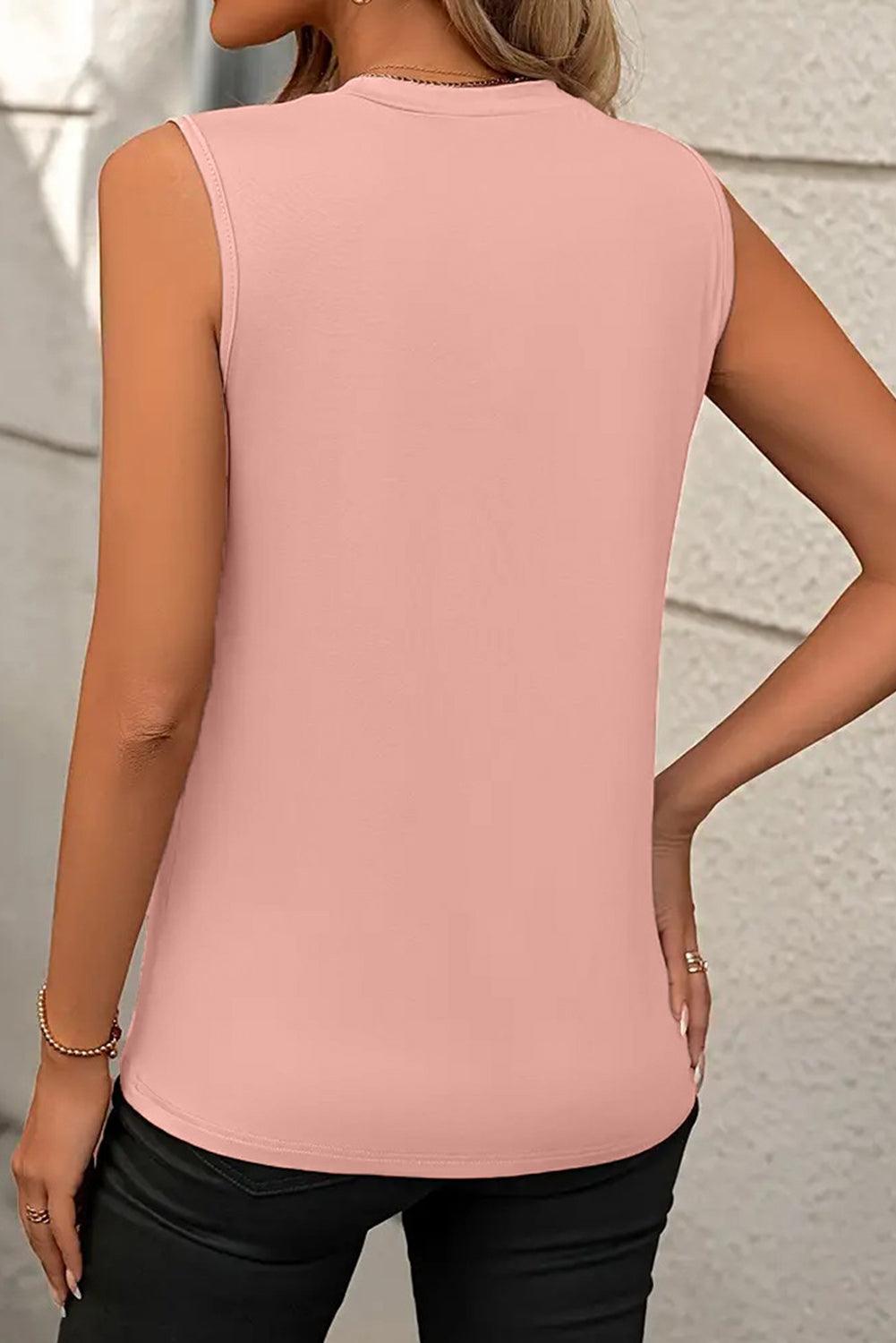 White Solid Color Crew Neck Pleated Tank Top - The Fair Lady Shop