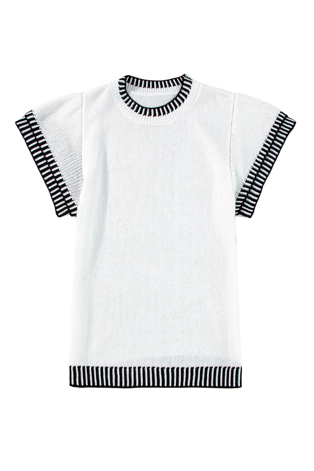 Beige Contrast Trim Round Neck Batwing Sleeve Knitted T Shirt - The Fair Lady Shop