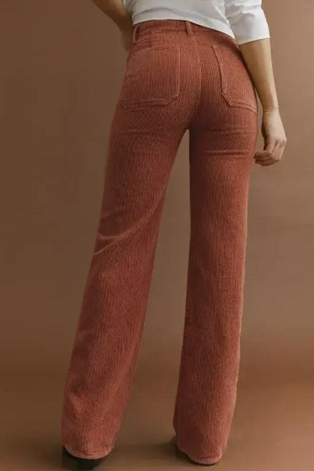 High Waist Pockets Corduroy Flare Leg Pants - The Fair Lady Shop