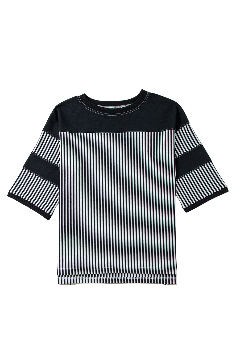 Black & White Striped Patchwork Oversized Tee - The Fair Lady Shop