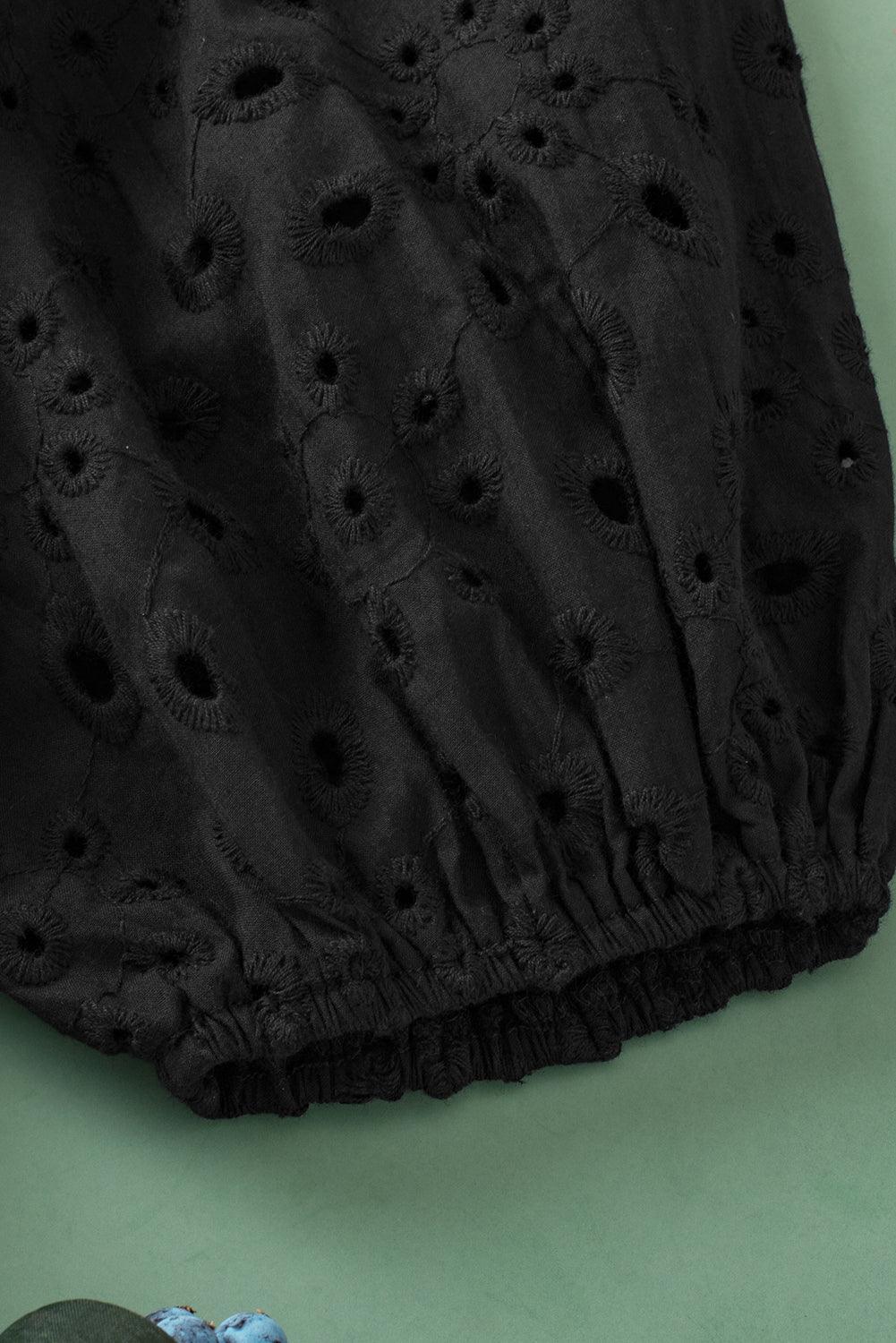 Bonbon Hollow-out Flower Embroidered Short Puff Sleeve Blouse - The Fair Lady Shop