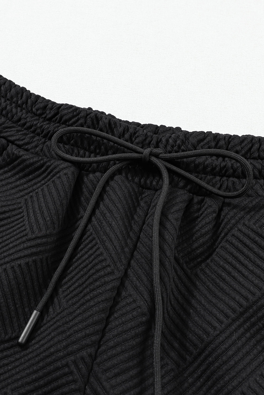 Black Textured Long Sleeve Top & Drawstring Shorts Set - The Fair Lady Shop