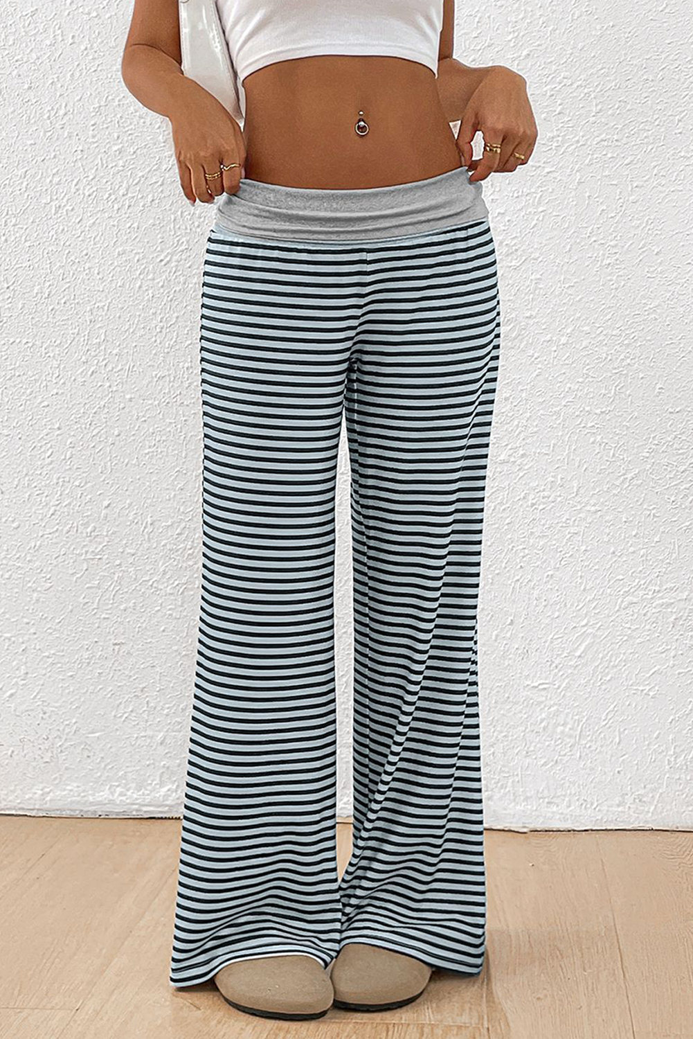 Black Stripe Colorblock Wide Leg Pants - The Fair Lady Shop