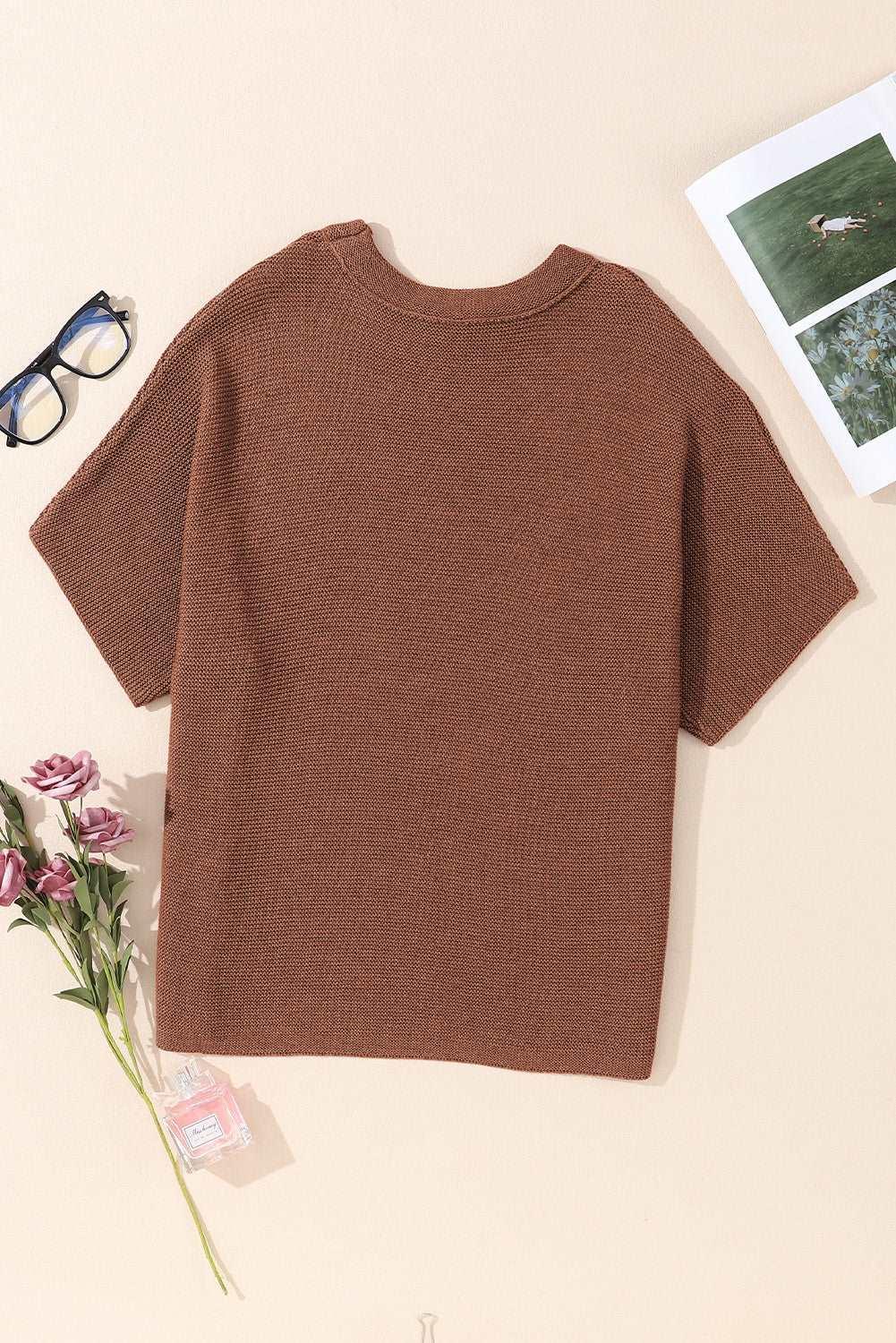 Apricot Mock Neck Short Batwing Sleeve Sweater - The Fair Lady Shop