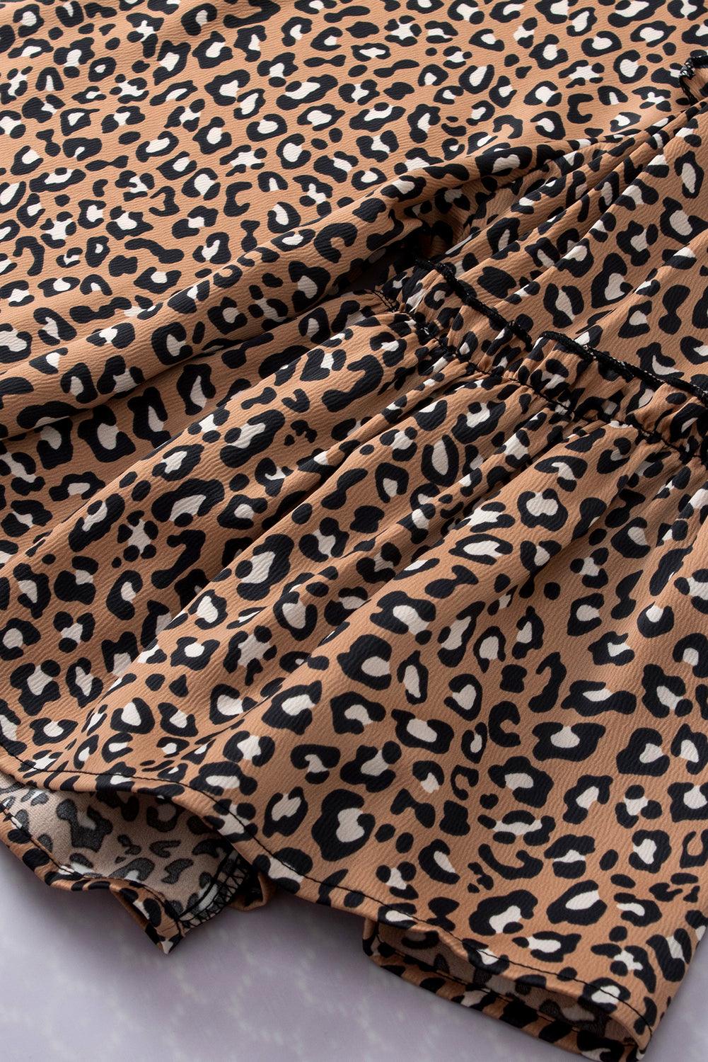 Chestnut Leopard Ruffle Flounce Sleeve Blouse - The Fair Lady Shop