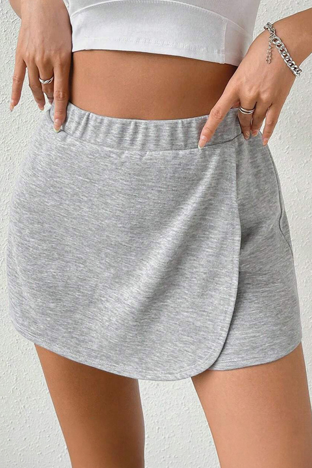 Gray Elastic Waist Plain Sports Shorts - The Fair Lady Shop