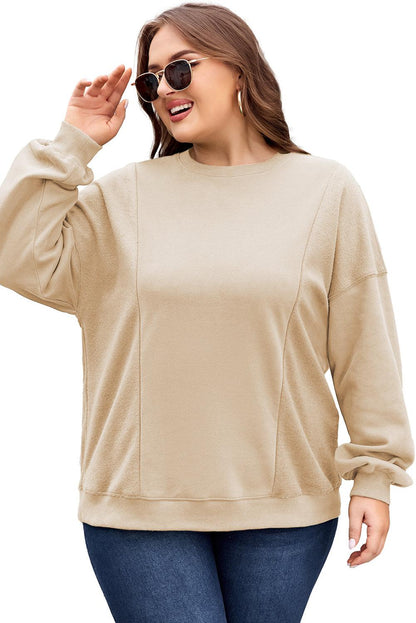 Apricot Loose Patchwork Crewneck Plus Size Sweatshirt - The Fair Lady Shop