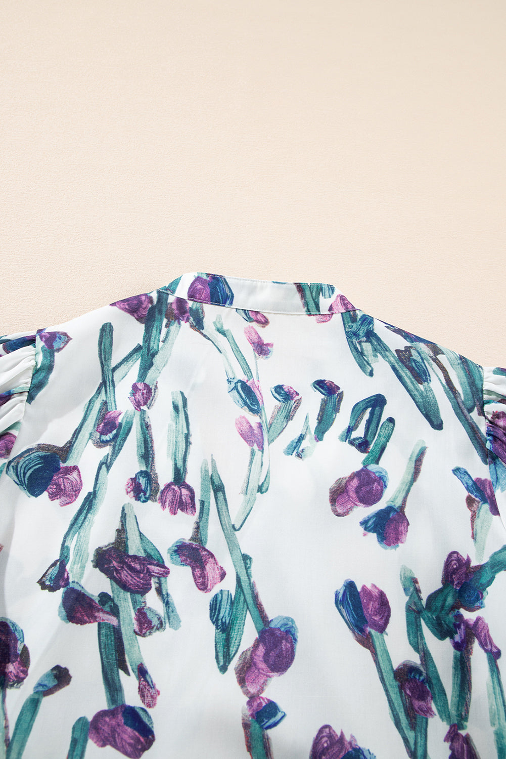 Purple Floral Ricrac Trim Puff Sleeve Peplum Blouse - The Fair Lady Shop