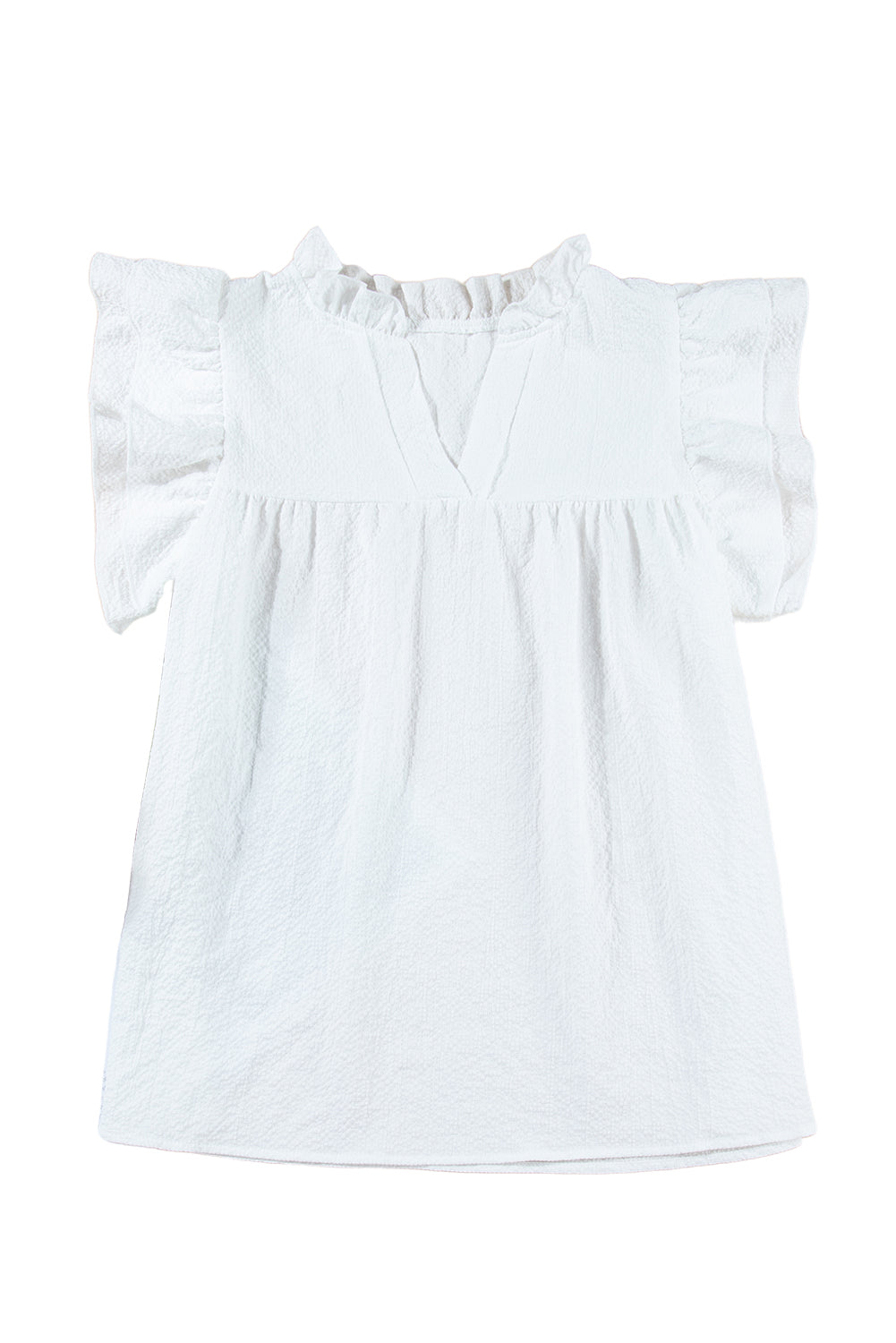 White Basic Textured Tiered Ruffle Sleeve Blouse for Women - The Fair Lady Shop