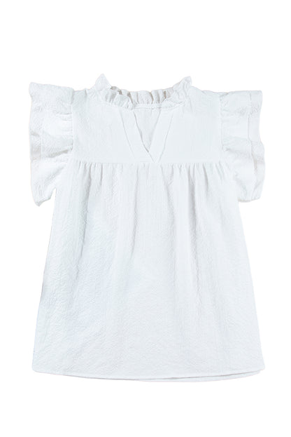 White Basic Textured Tiered Ruffle Sleeve Blouse for Women - The Fair Lady Shop