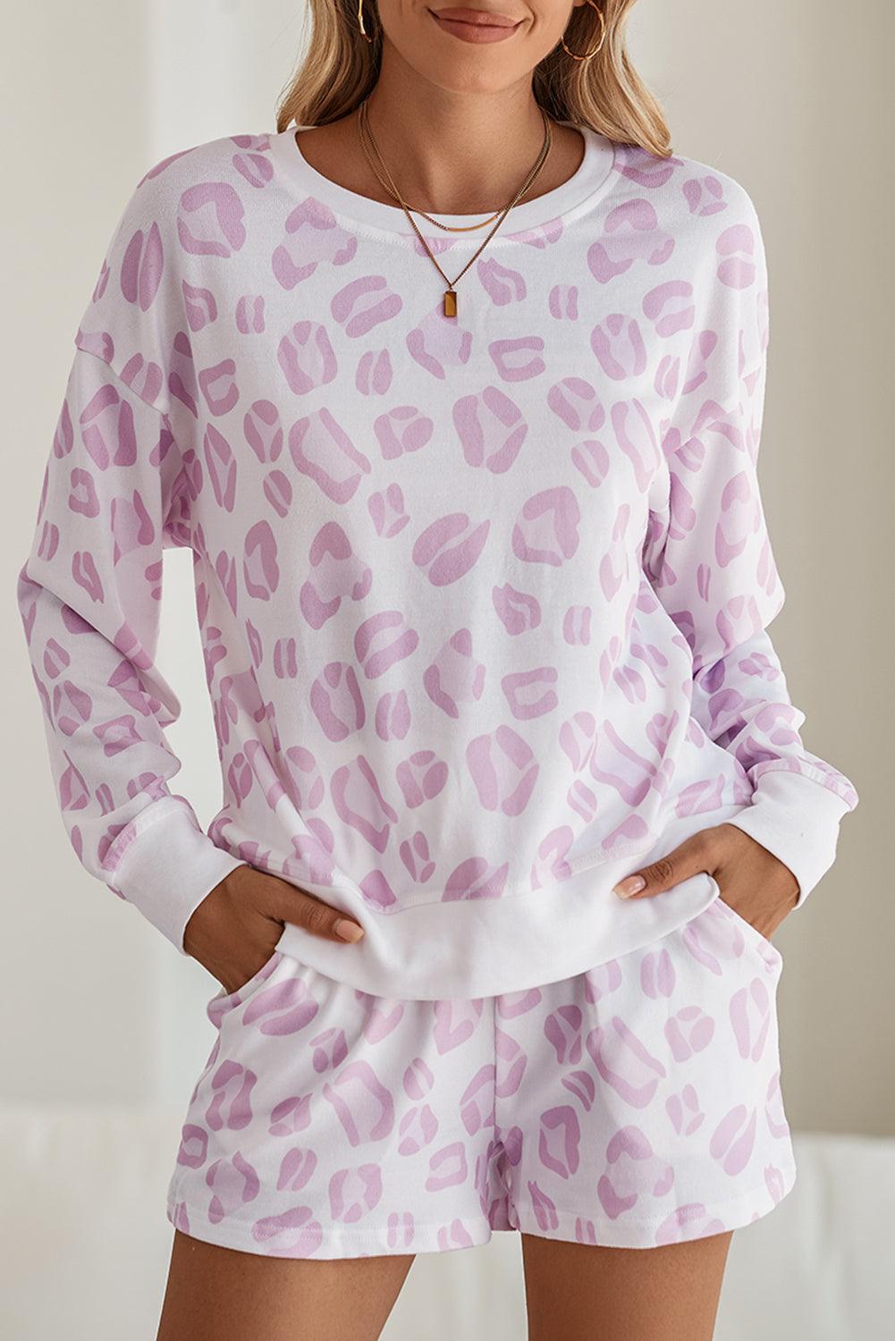 Pink Leopard Print Pullover and Shorts Pajama Set - The Fair Lady Shop