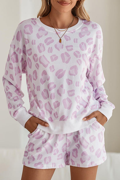 Pink Leopard Print Pullover and Shorts Pajama Set - The Fair Lady Shop