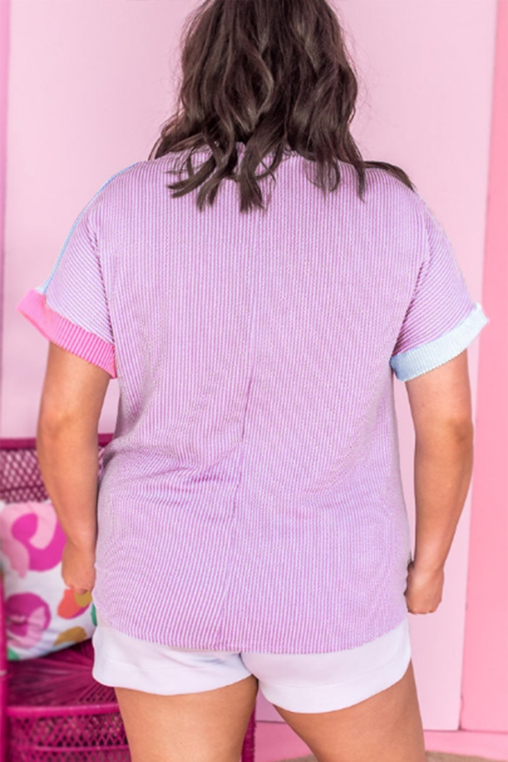 Rose Red Leopard Colorblock Patchwork Corded Plus Size T Shirt - The Fair Lady Shop