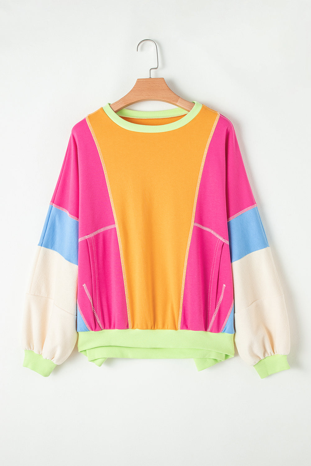 Grapefruit Orange Colorblock Patchwork Drop Shoulder Top - The Fair Lady Shop