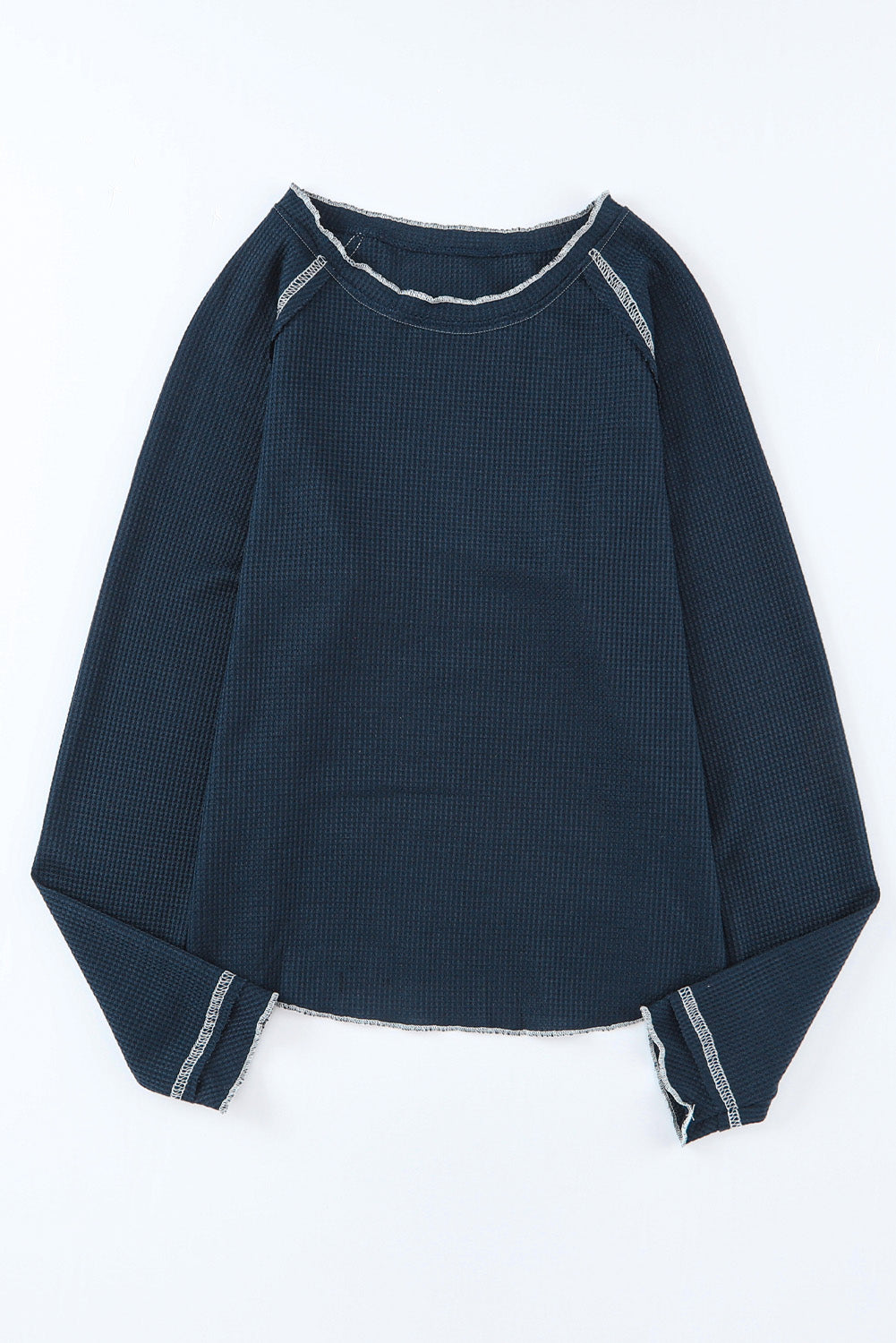 Blue Exposed Seam Textured Pullover Long Sleeve Top - The Fair Lady Shop