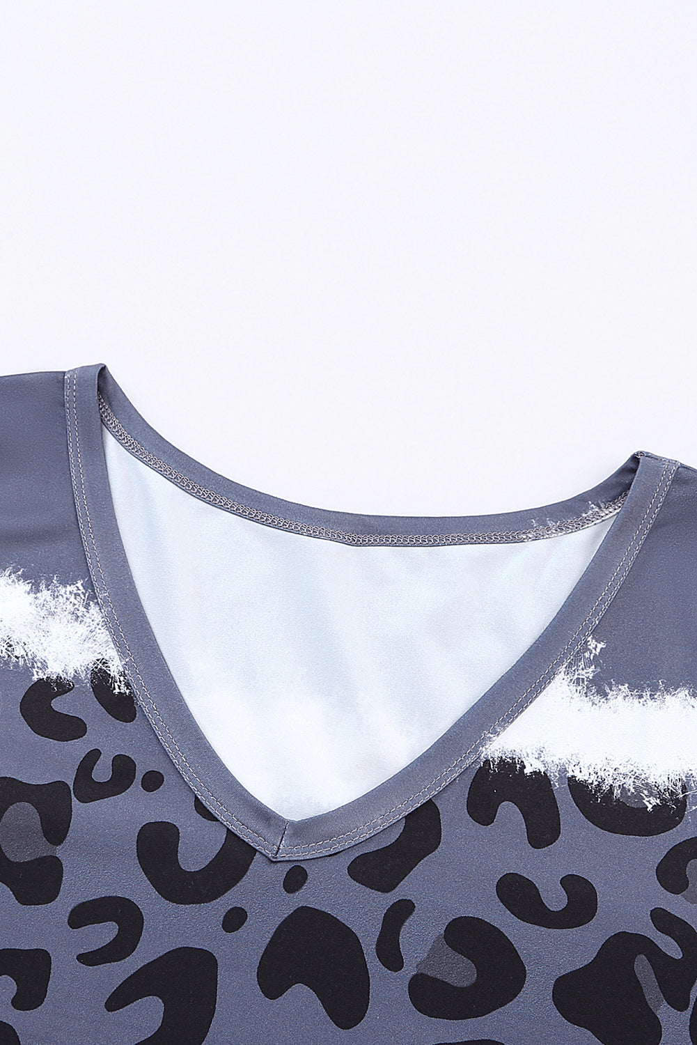 Grey Tie Dye Leopard Color Block V Neck T Shirt Dress - The Fair Lady Shop