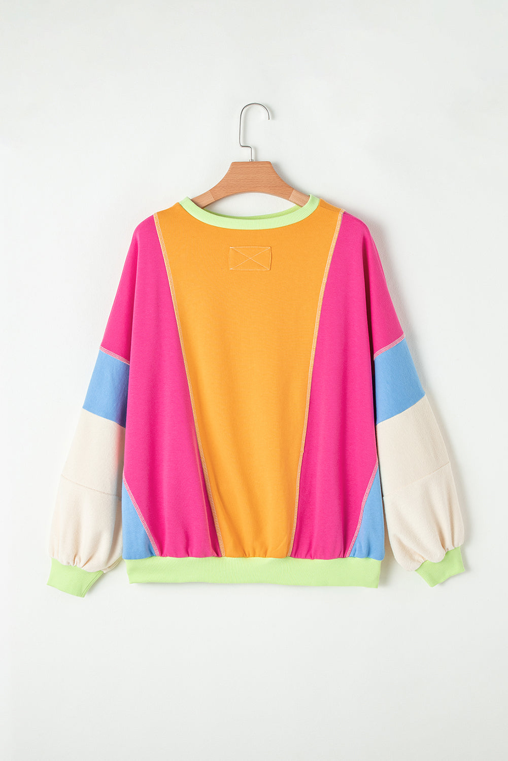 Grapefruit Orange Colorblock Patchwork Drop Shoulder Top - The Fair Lady Shop