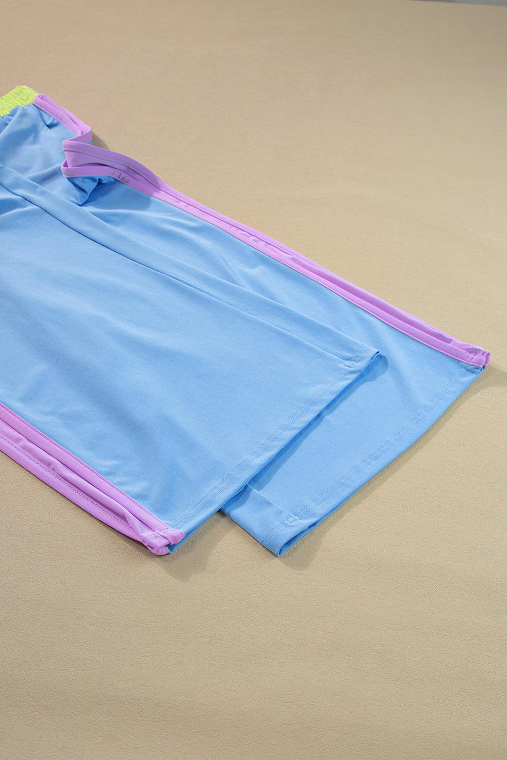 Chestnut Colorblock Cap Sleeve Tee and Wide Leg Pants Set - The Fair Lady Shop