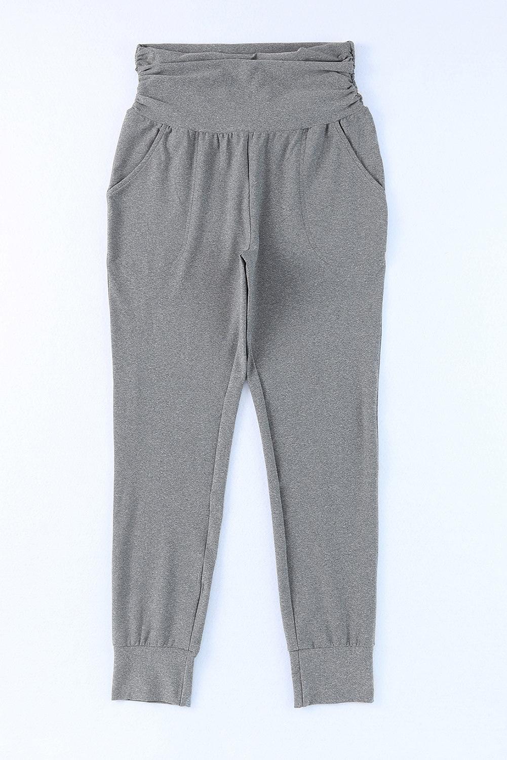 Black Pleated Casual Pocket High Waisted Leggings - The Fair Lady Shop