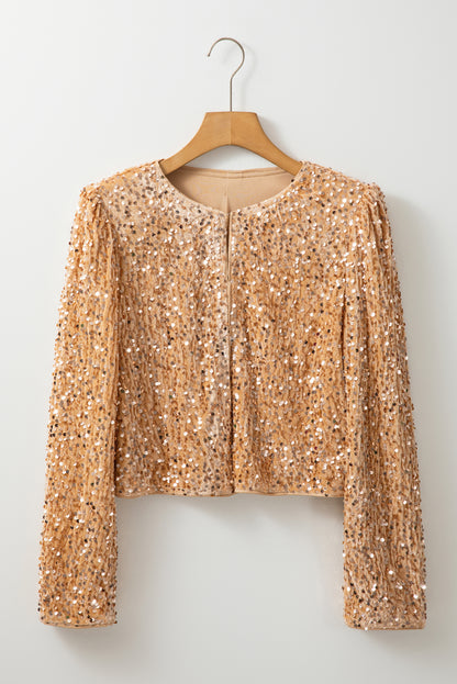 Golden Fleece Sequin Open Front Collarless Jacket - The Fair Lady Shop