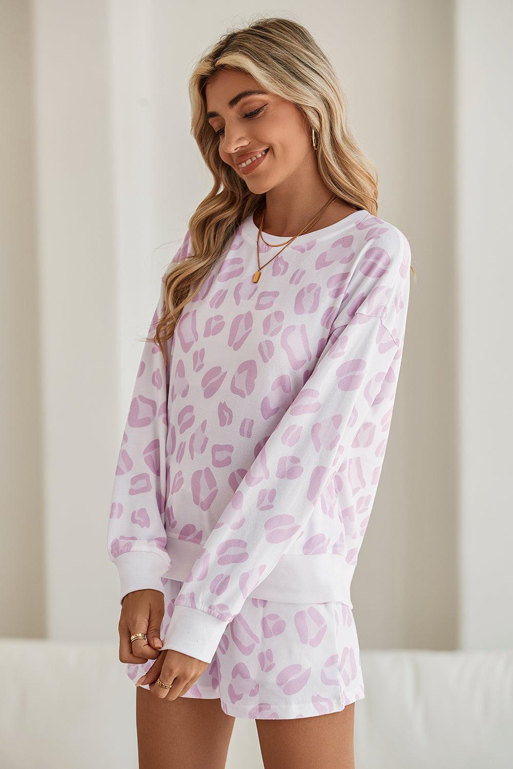 Pink Leopard Print Pullover and Shorts Pajama Set - The Fair Lady Shop