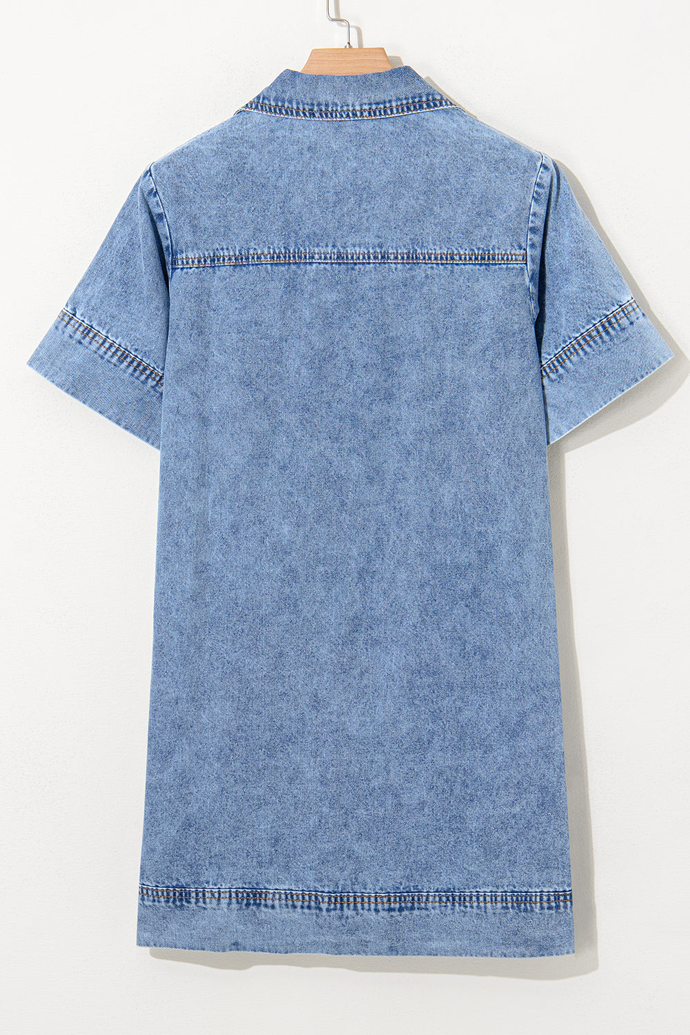 Beau Blue Short Sleeve Collared Chest Pocket Denim Mini Dress - The Fair Lady Shop