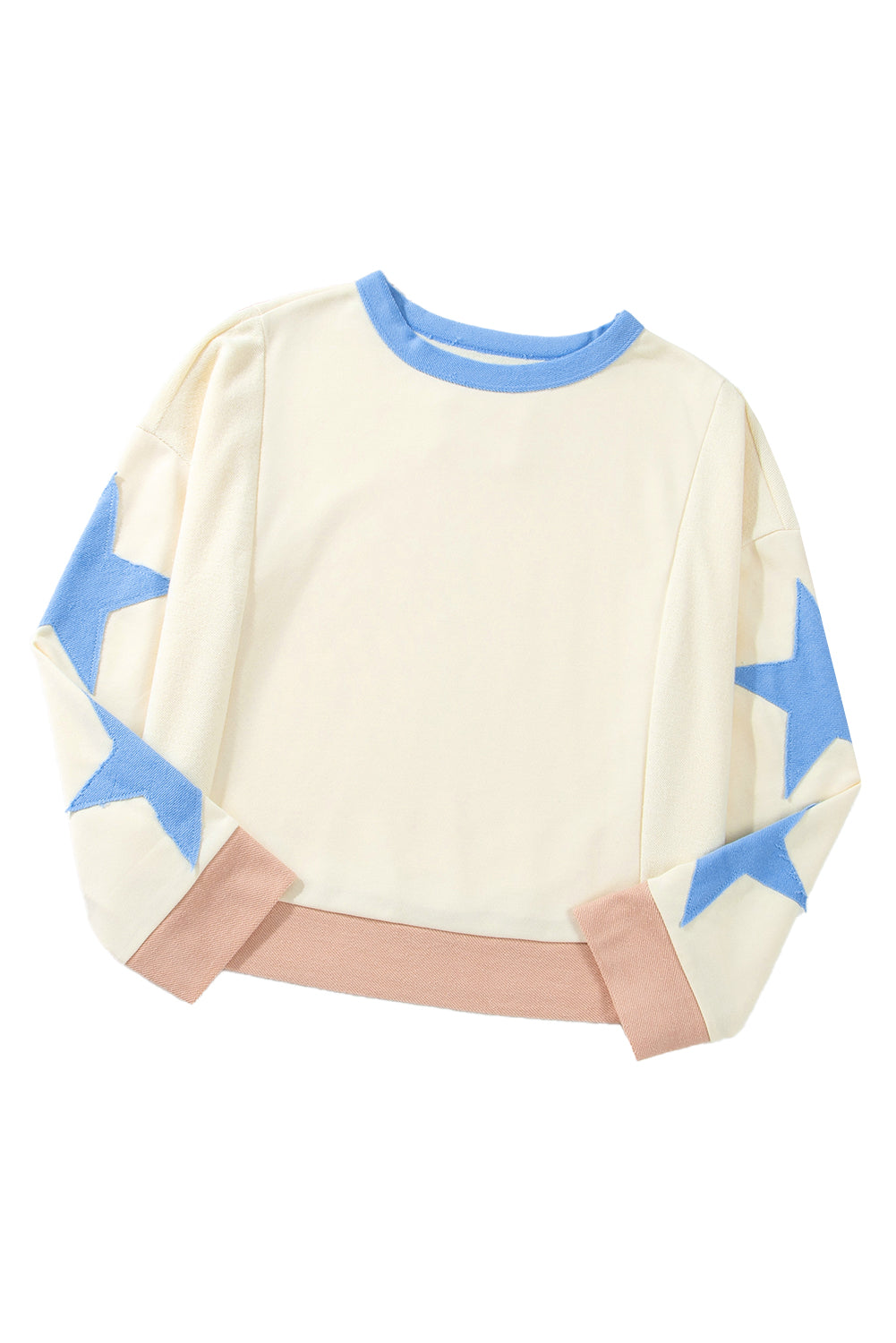 Beige Star Patchwork Exposed Seam Oversized Sweatshirt - The Fair Lady Shop