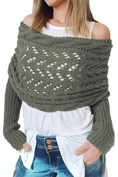 Blackish Green Hollow Knit Scarf with Sleeves - The Fair Lady Shop