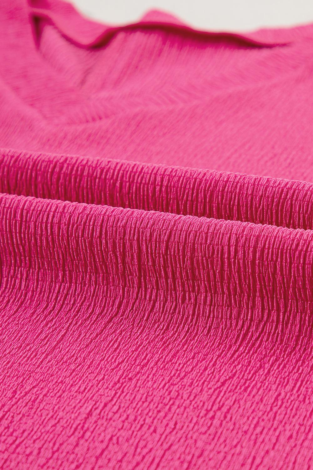 Blue Plain Crinkled V Neck Flounce Sleeve T Shirt - The Fair Lady Shop