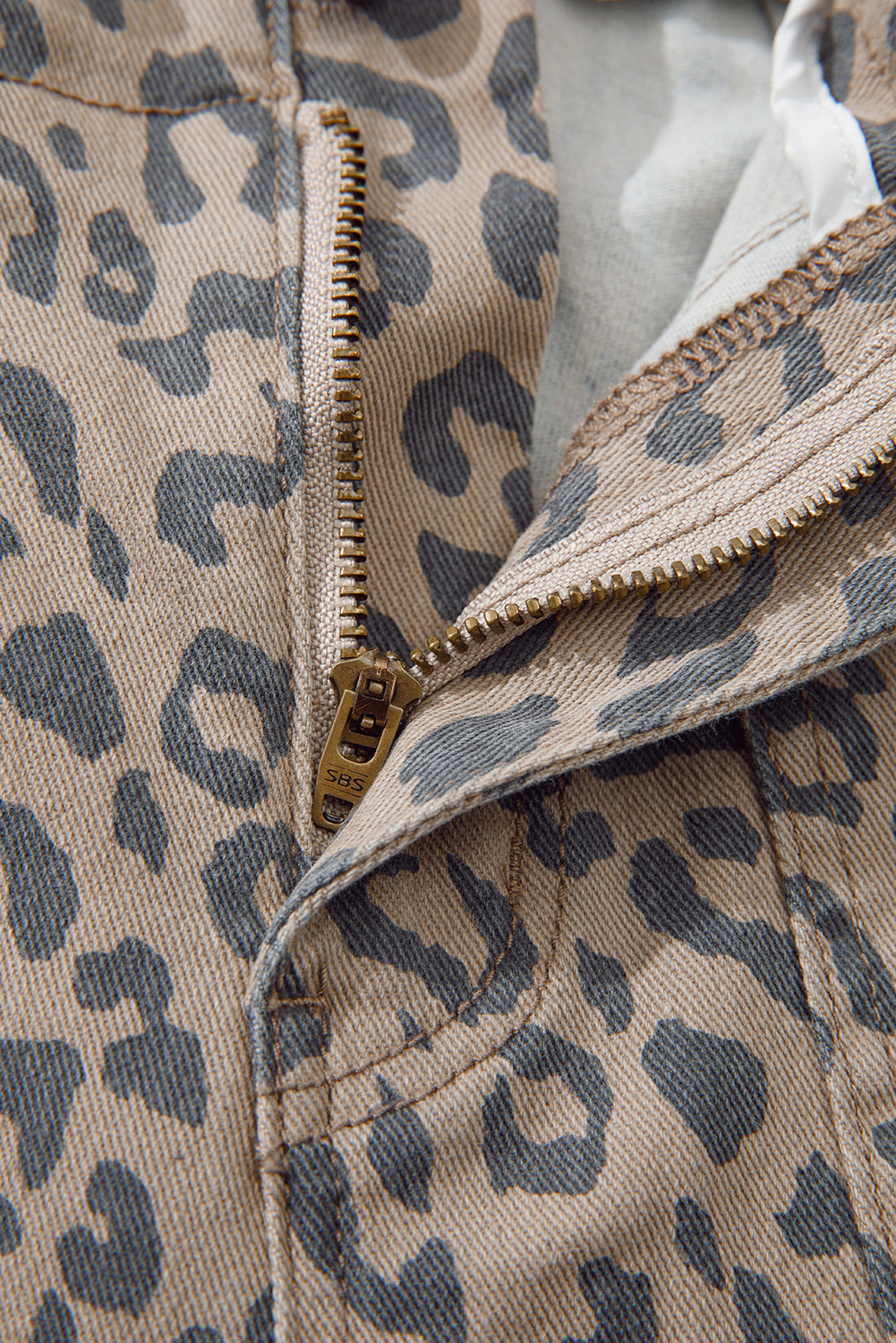 Khaki Leopard Print Drawstring Waist Pocketed Wide Leg Jeans - The Fair Lady Shop
