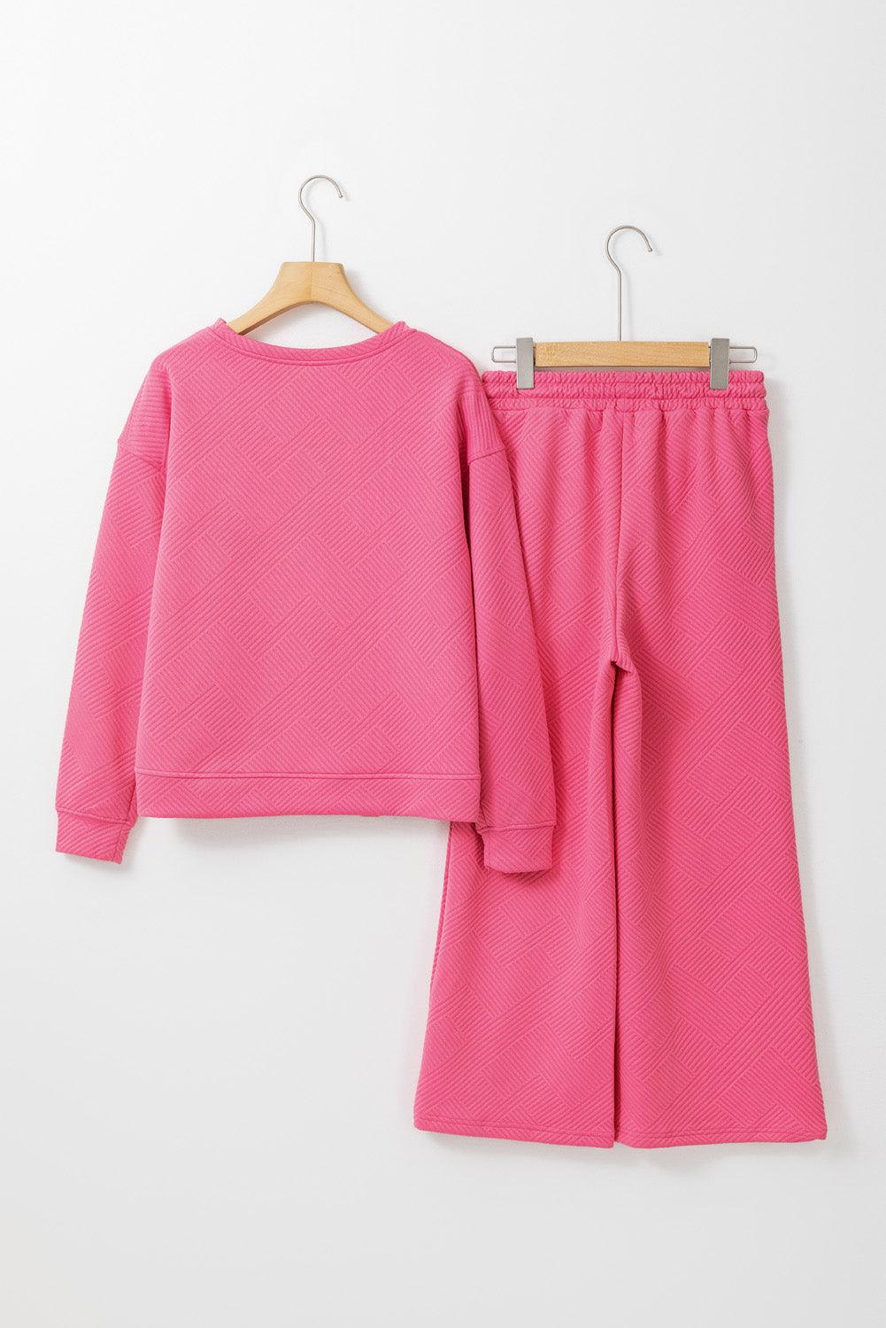 Dark Brown Textured Loose Slouchy Long Sleeve Top and Pants Set - The Fair Lady Shop
