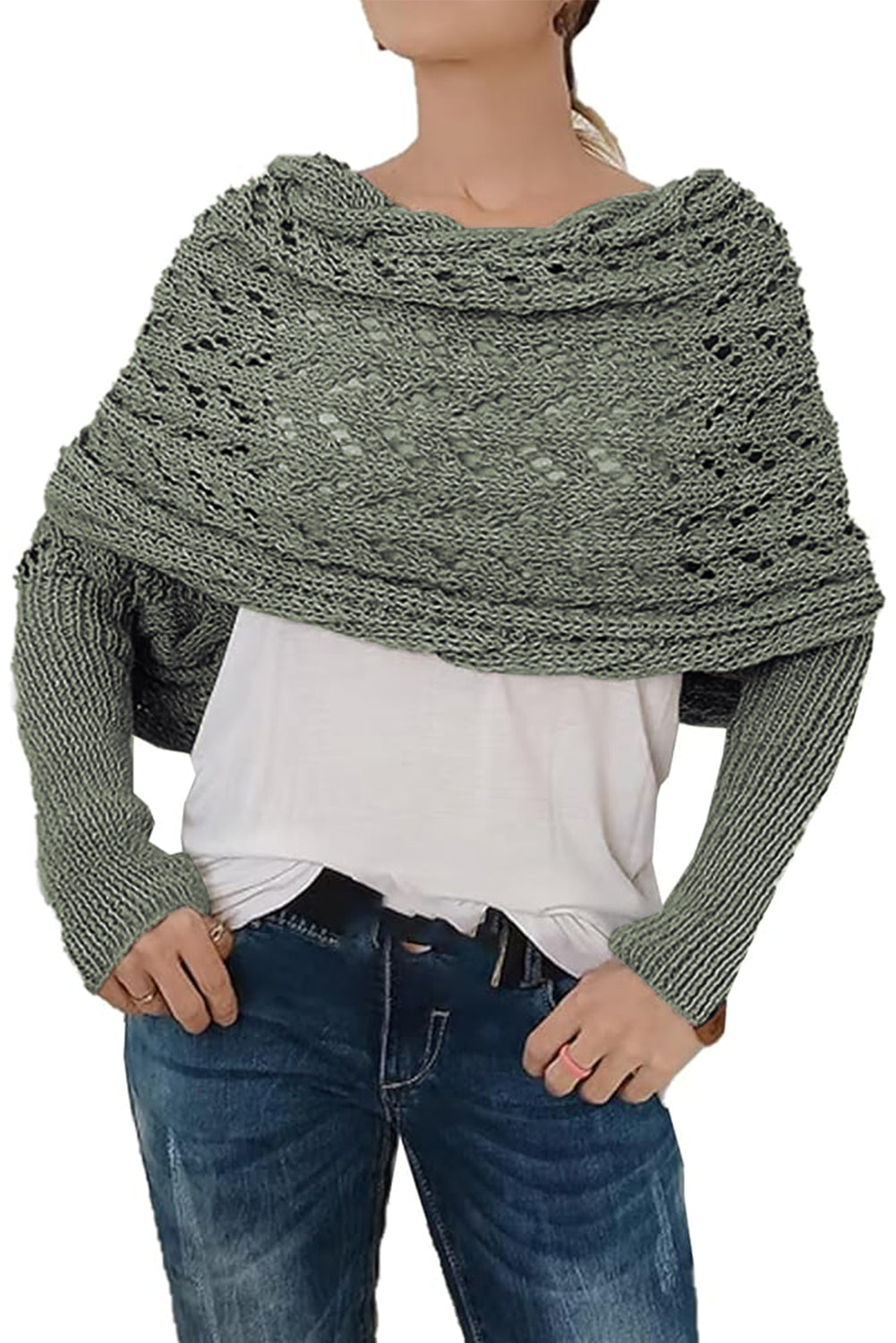 Blackish Green Hollow Knit Scarf with Sleeves - The Fair Lady Shop