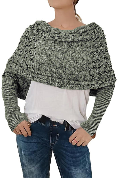 Blackish Green Hollow Knit Scarf with Sleeves - The Fair Lady Shop