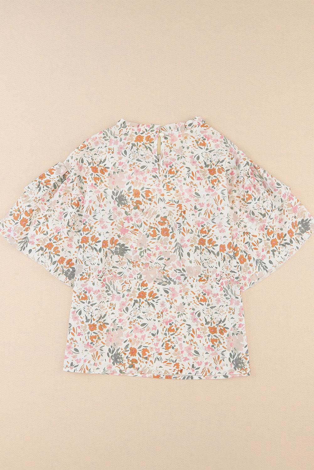 Multicolor Floral Print Wide Batwing Sleeves Blouse - The Fair Lady Shop