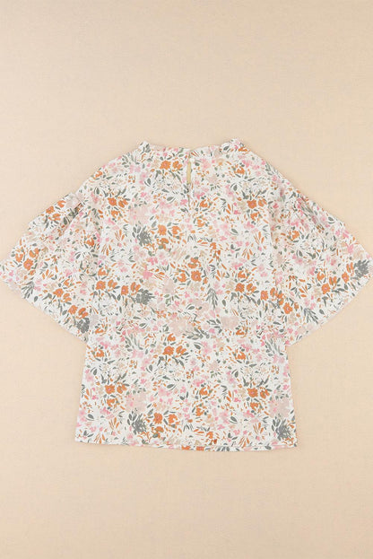 Multicolor Floral Print Wide Batwing Sleeves Blouse - The Fair Lady Shop