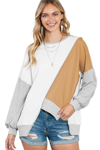 Pink Colorblock Stitching Irregular Hem Long Sleeve Top - The Fair Lady Shop