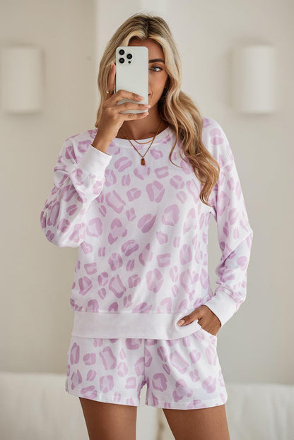 Pink Leopard Print Pullover and Shorts Pajama Set - The Fair Lady Shop