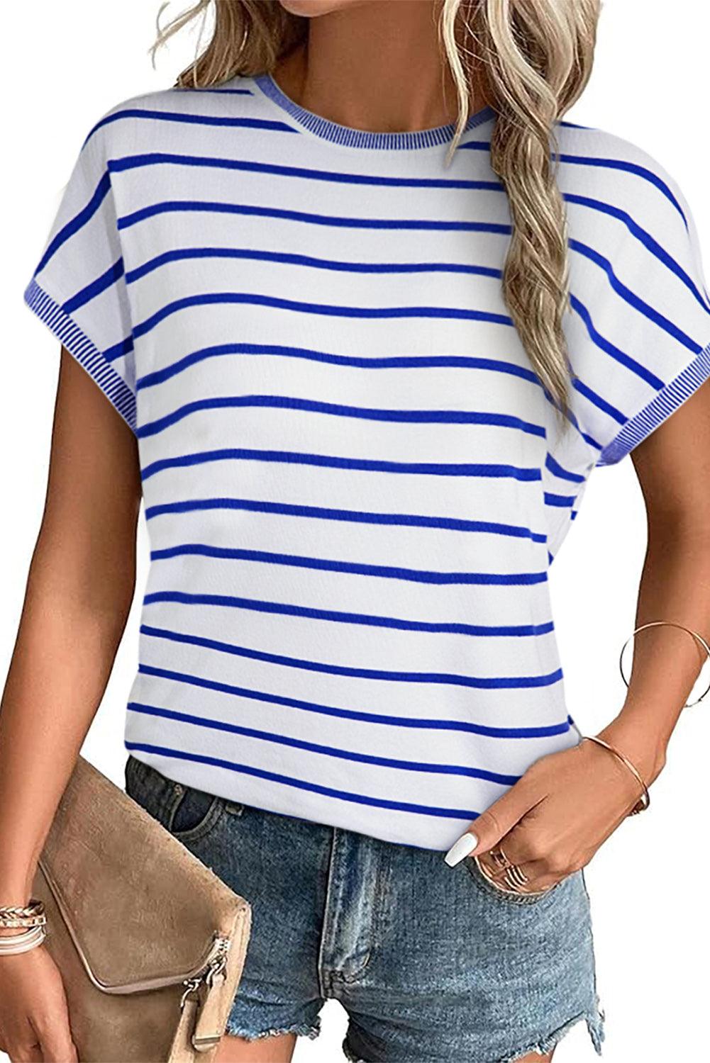 Khaki Stripe Knitted Dolman T Shirt - The Fair Lady Shop