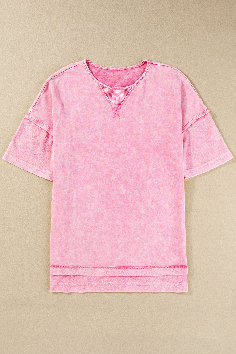 Strawberry Pink Mineral Wash Exposed Seam Drop Shoulder Oversized Tee - The Fair Lady Shop