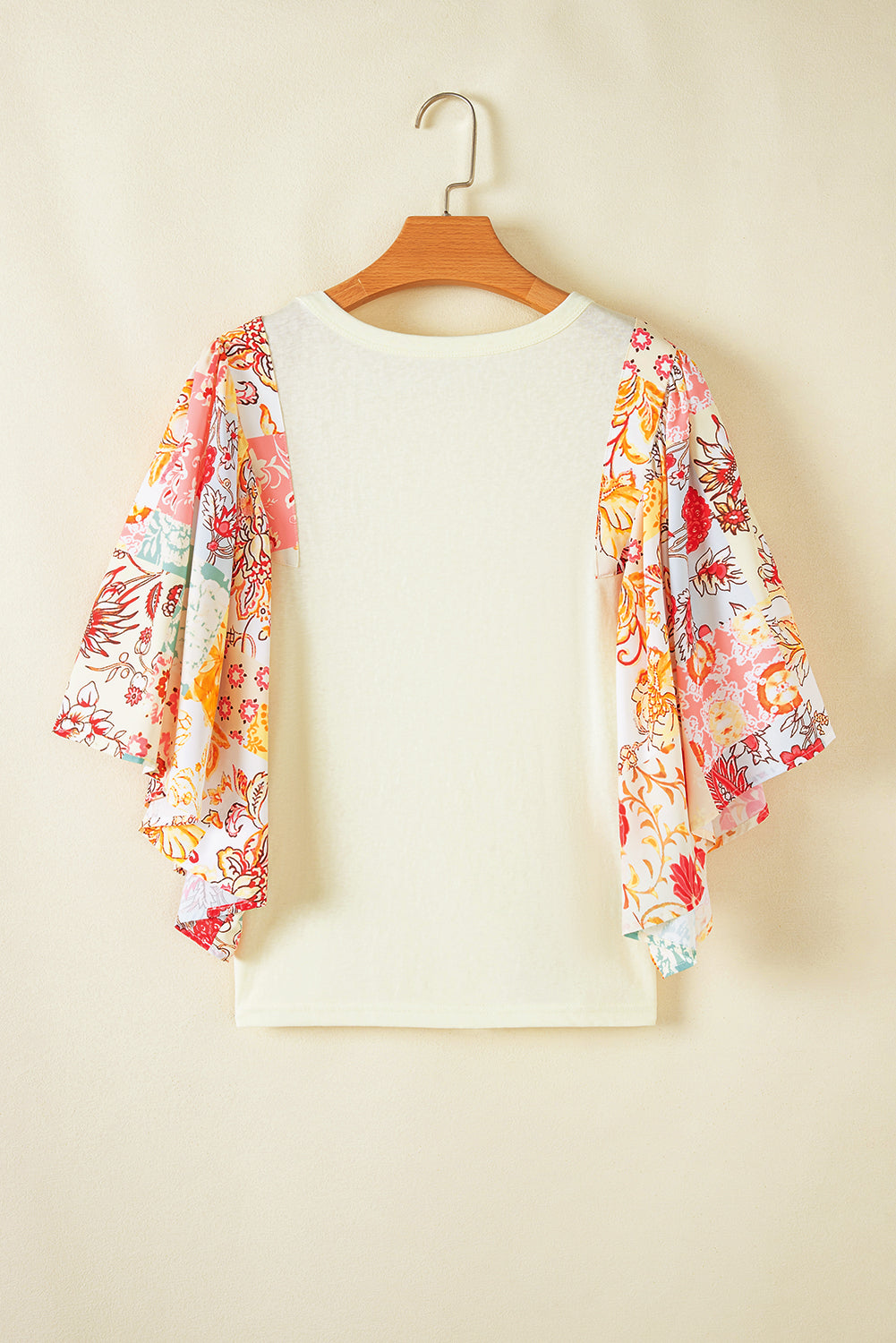 Beige Floral Patchwork Batwing Sleeve Blouse - The Fair Lady Shop