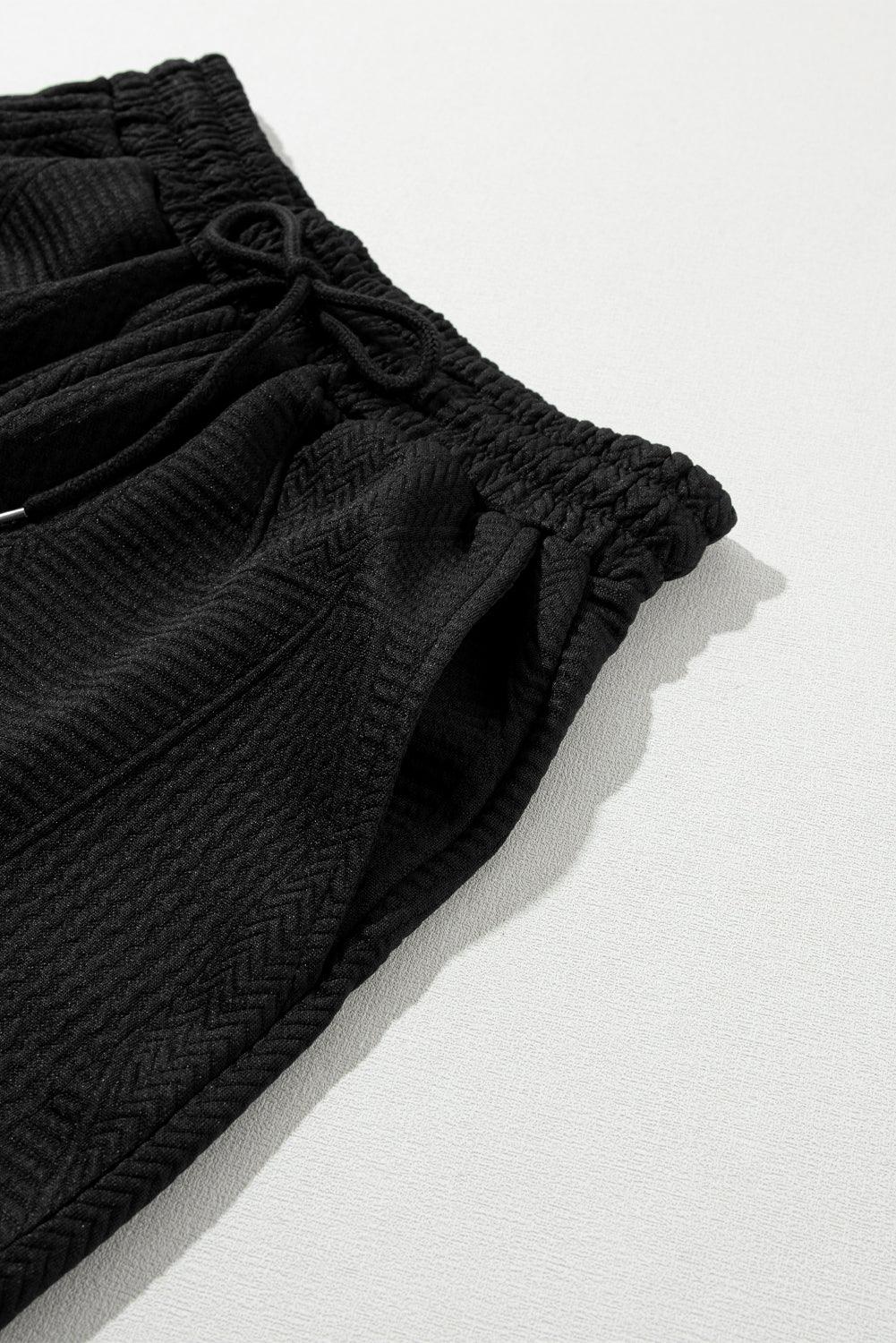 Dark Green Textured Ruffle Split Top and Drawstring Shorts Set - The Fair Lady Shop