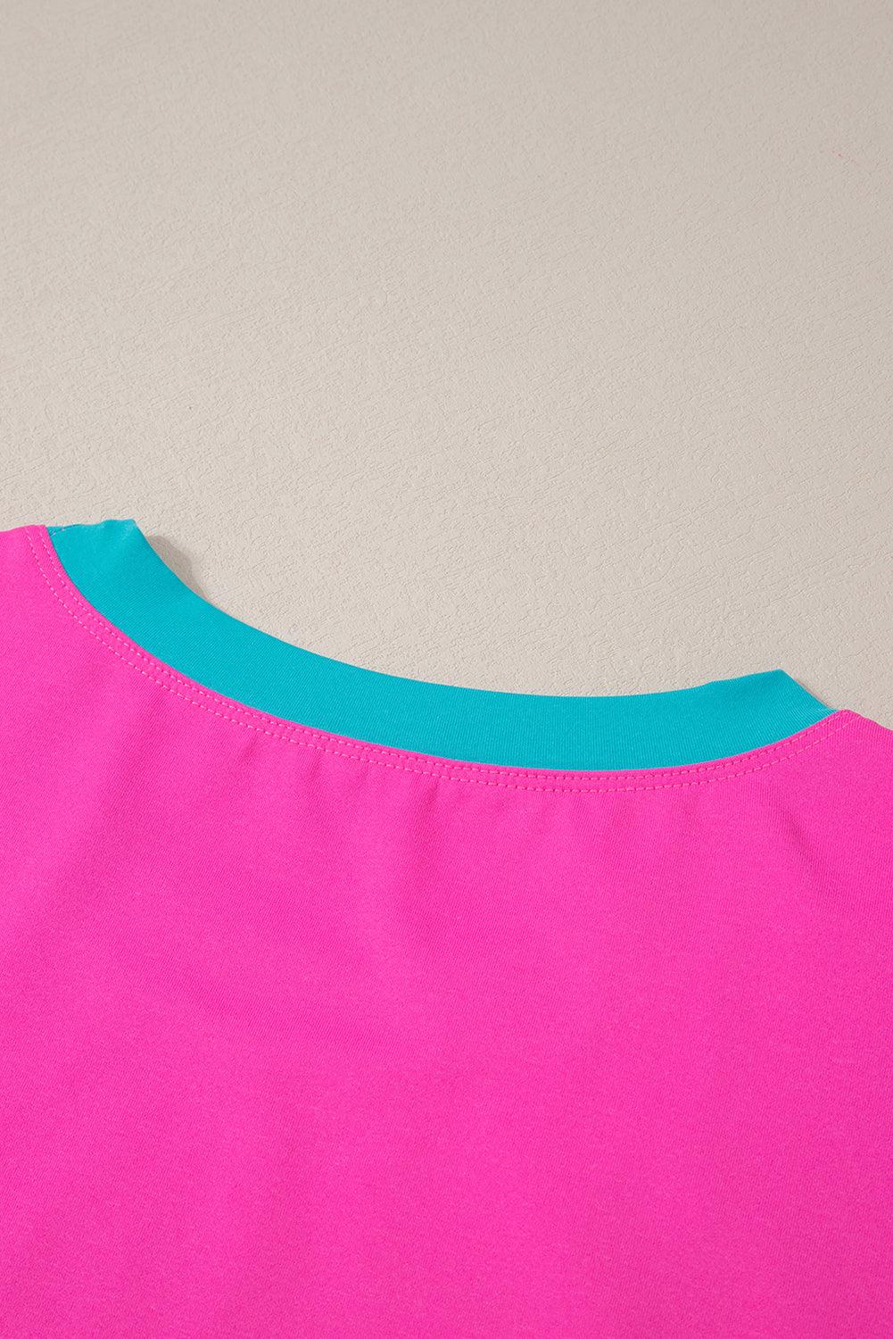 Peach Blossom Color Block Loose Fit Top & Elastic Waist Shorts Set - The Fair Lady Shop