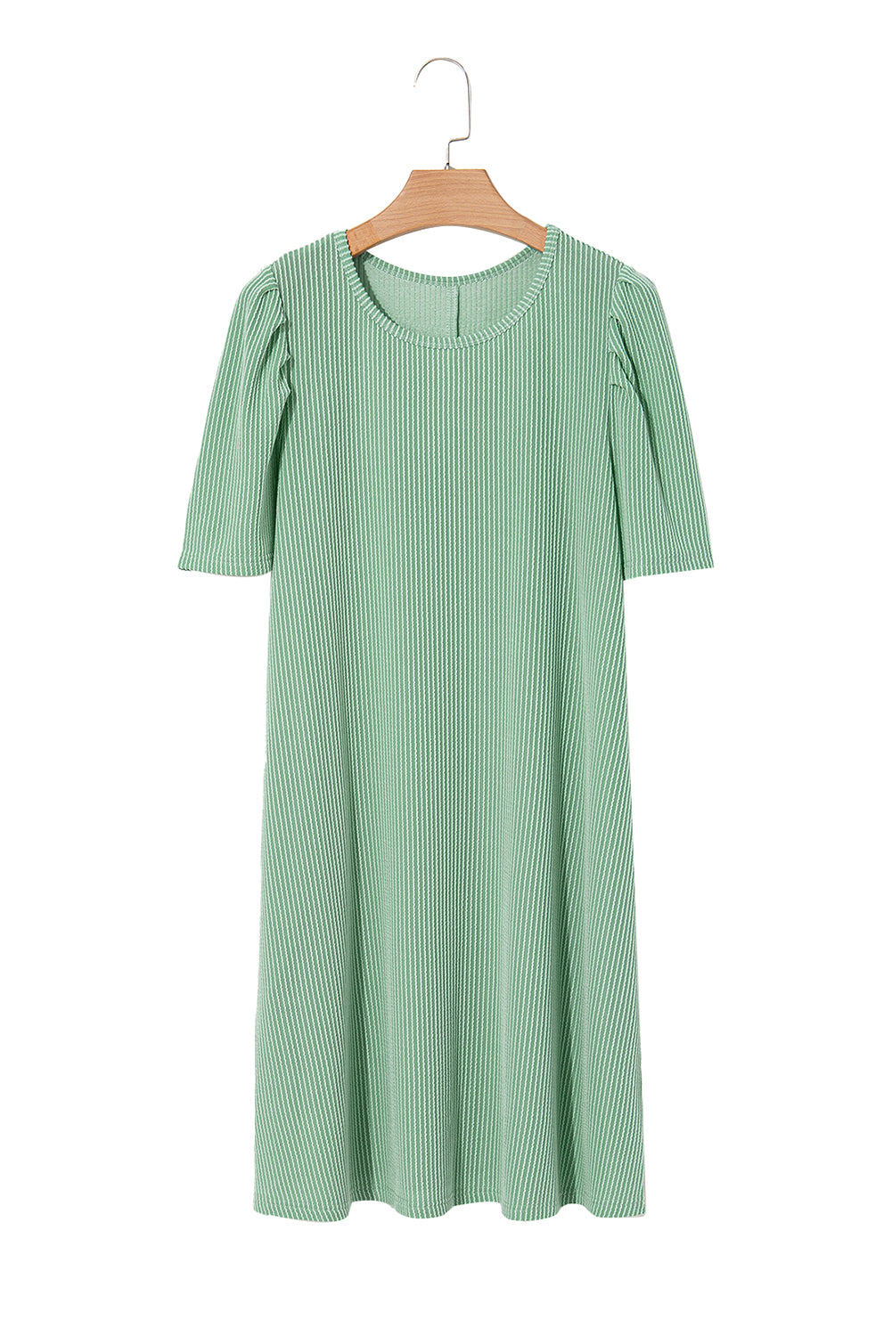 Mint Green Corded Crew Neck Puff Sleeve Mini Dress - The Fair Lady Shop