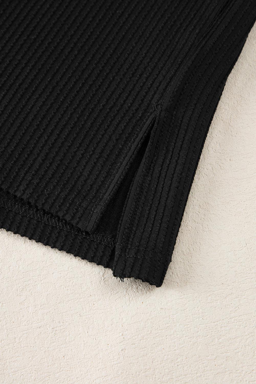 Medium Grey Ribbed Knit Exposed Seam Round Neck T-shirt - The Fair Lady Shop