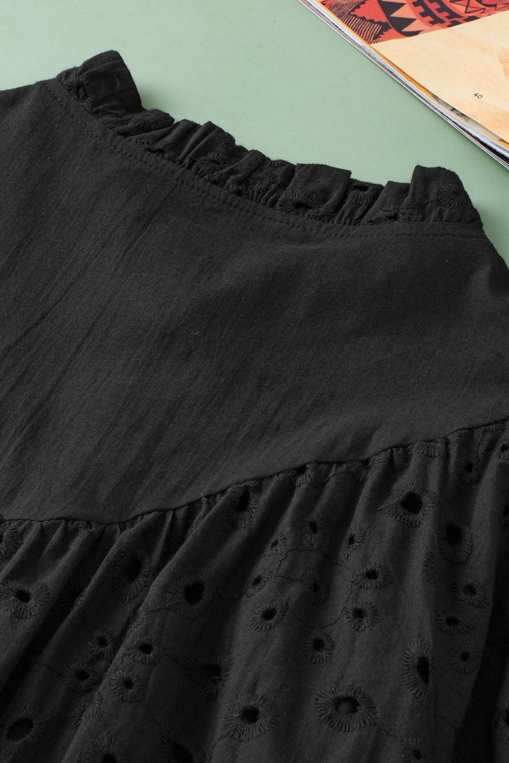 Bonbon Hollow-out Flower Embroidered Short Puff Sleeve Blouse - The Fair Lady Shop